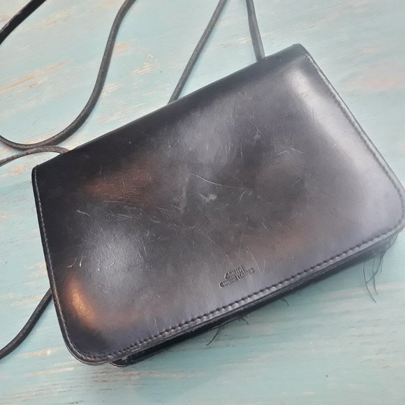 Genuine Leather Crossbody Bag Small with Extra Long Strap Black Rustic Y2K - Picture 8 of 16